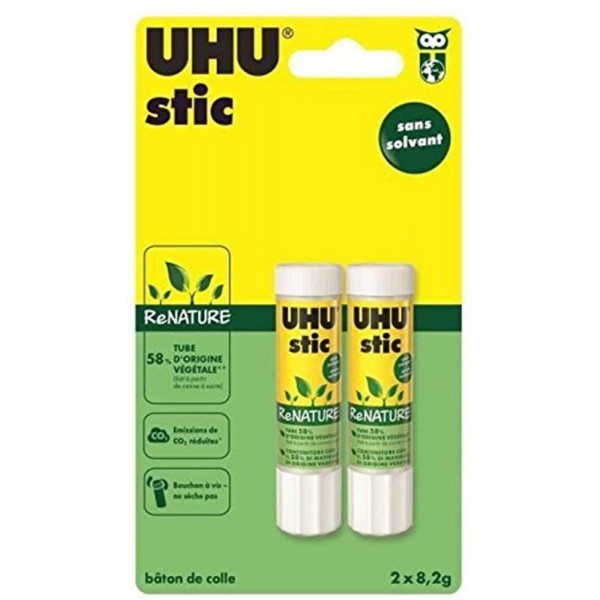 COLLE STICK BLANCHE UHU NATURE 8.2GR X2