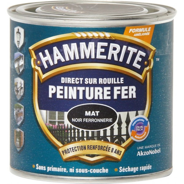 PEINTURE HAMMERITE NOIR MAT 0.25L